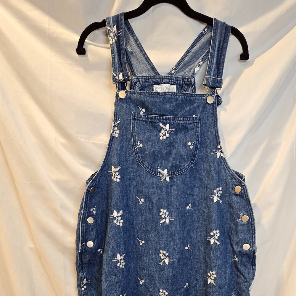 Vintage Gotcha Covered Overall Dress Embroidered Flowers Size 10 Blue - Picture 1 of 11
